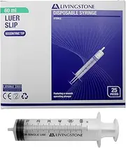 Livingstone Syringe 60mL Luer Slip Tip Eccentric Off Centre Nozzle Sterile Box of 25