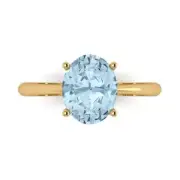 2.5 ct Oval Real Aquamarine Wedding Bridal Promise Classic Ring 14k Yellow Gold
