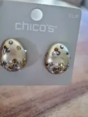 Chico's Matte Gold Clip On Earrings W/Stones NWT
