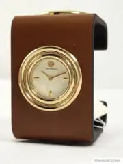 NEW Tory Burch Gold Brown Leather Cuff Bracelet Watch TBW7020 NIB NWT