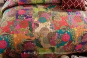 NEW! ~ COZY BOHO BLUE TEAL AQUA RED ORANGE GREEN PALM LEAF BOHEMIAN QUILT SET