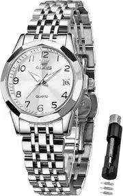 Morakot Womens Watch Classic Dress Number Female Watches for Ladies Analog Quartz Stainless Steel Waterproof Luminous Day Date Two Tone Easy to Rea...