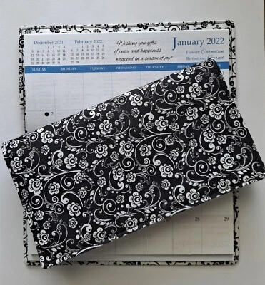 Cotton Fabric Black & White Floral 2026-27 Pocket Calendar & Appointment Book