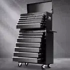 16 Drawer Tool Box Chest Rolling Cabinet Trolley Garage Storage Organizer Black