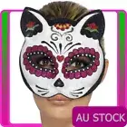 Ladies Sugar Skull Cat Glitter Eyemask Mexican Day Of The Dead Eye Mask Costume