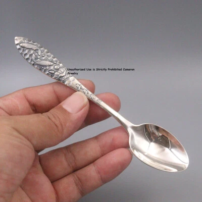 Pure Solid S999 Fine Silver Healthy Tableware Carved Fish Soup Spoon 5.3inch L