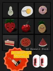 Kawaii Food Gamer Virtual Reality 3D Models Set Of 9 on a USB
