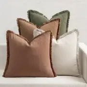 Decorative Couch Pillow Covers Neutral Linen 18" x 18" (Pack of 4) Brown Green