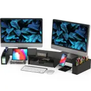 Dual Monitor Stand Riser with Drawer for Home Office Desk Black