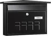 ARREGUI Deco E5704 Galvanised Steel Letter Box, Size M (DIN A4 Post), Horizontal Wall Post Box for Outdoor Use, Post Box with Name Plate and Flap, Black