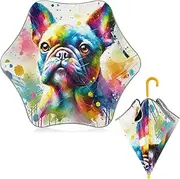 [ODAWA] Toddler Girl Umbrella Colorful Bulldog Splash White Kid Umbrella, J Handle Golf Stick Umbrella
