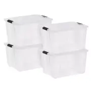 60 Qt. Plastic Storage Bins with Lids, Clear, Latching, Stackable, Totes 4Pk