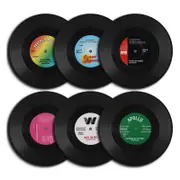6PCS Retro Vinyl Record Drink Coasters Set - Round ABS Cup Mats for Home or Bar