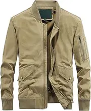[Generic] Men's Windproof Flight Bomber Jacket with Pockets Casual Military Windbreaker Coat Lightweight Flight Bomber Jacket