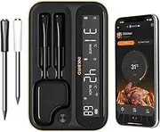 INKBIRD Wireless Bluetooth BBQ Thermometer INT-12-BW, Wire-Free Kitchen Meat Probe with 25 mins Fast Charging, Large Backlit LCD Screen Local Data Storage IP67 Waterproof for Cooking Grilling Smoking