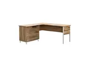 Design Square Mannon Executive Wooden L-Shaped Home Office Computer Working Desk Kiln Acacia