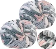 Thick Wool for Crocheting 250 g x 2, Chunky Yarn Wool Grey White Pink, Super Soft Chunky Wool, Thick Wool for Hand Knitting, Arm Knitting Wool Fluffy for Crochet Blanket, Scarves, Hats, Decorative