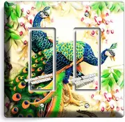PEACOCKS LOVE BIRDS FLOWERS TREE LIGHT SWITCH 2 GFCI WALL PLATES ROOM HOME DECOR