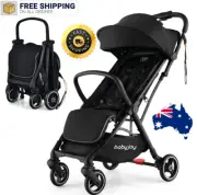 Lightweight & Compact Baby Stroller - Gravity Folding, Aluminium Frame (Black)