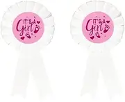 Gender Reveal badge pin, Its a Girl Tinplate Badge Pin for Dad to be & Mom to be, Baby Shower Button New Mom Gifts Gender Reveals Party Baby; white Rosette Button Baby Celebration, Girl White,