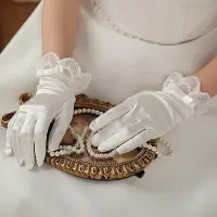 在飛比找Yahoo!奇摩拍賣優惠-新娘手套手工薄款婚紗手套白紗釘珠復古花邊結婚禮服旅拍手套配件
