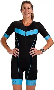 [Zoot] Women’s Core Tri Aero Racesuit, Short Sleeve Triathlon Suit, Swim Bike Run Chamois Pad, Pockets, UPF 50+ Fabric