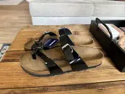 Birkenstock Womens MAYARI Black Patent Birko-Flor Sandals Sz 41 /US 10 NARROW