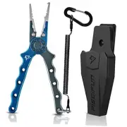 Fishing Pliers, Saltwater Fishing Pliers with Split Ring, Blue Rubber Sheath