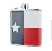 Leather Wrapped Texas Flag Stainless Steel Hip Flask 7oz