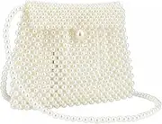 [jessie] Women Shoulder Bag Pearl Purse Tote bag Handmade Tote Bag Weave Beaded Bag Clutch Evening Party Bag, White