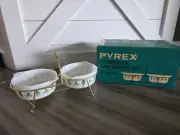 NIB Vintage Pyrex Promotional Twin Server Set 1.5 Pint Blue Green Caserole Bowls