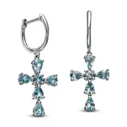 Pear-Shaped and Round Aquamarine Cross Drop Earrings in Sterling Silver