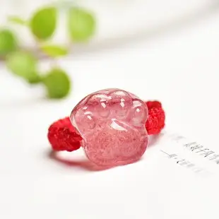 開光 天然黃水晶草莓晶紫水晶粉水晶小貓爪戒指 水晶貓爪指環戒面