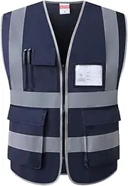 Construction Vest Reflective Safety Clothing Construction Protection Site Reflective Vest for Biking Motorcycle Walking Hiking Jogging Safety Vest mesh (Color : Navy, Size : L)