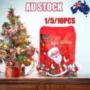 1/5/10PCS ClQAs Drawstring Non-woven Strings Santa Red Gift Bags Christmas XmaDX
