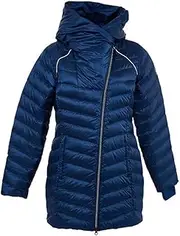 [Spyder] Women’s Timeless Long Down Jacket – Paneled Puffy Lightweight Hooded Full Zip, Abyss, Large