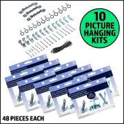 10 PACK LOT! Picture Hanging Kits, Assorted Frame Wall Hangers Hooks Wire Mounts