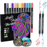 Sonlaryin Acrylic Marker Pens 12 Colours, Double Tip Acrylic Pens for Stones,...