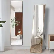 LVSOMT Full Length Mirror 160x40 cm, Large Free Standing Floor Mirror, Full Body Mirror with Stand, Leaning Against, Wall Mounted for Bedroom Entry, Bedroom, Living Room (Gold)