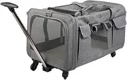 Cat Carrier on Wheels Rolling Carrier Detachable with Handle Portable Pet Travel Cat Trolley Box, for Puppy Small Animals, Gray