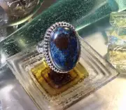 Genuine 925 Sterling Silver Large Azurite Gemstone Ring Size 10