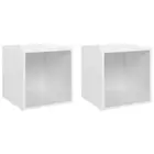 2pcs High Gloss Wall Cabinets Wooden TV Storage Unit Shelf Rack Bookcase White