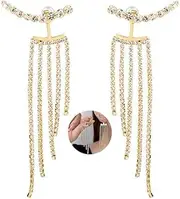 [Generic] Silver Tassel Prom Earrings for Women Long Sparkly Rhinestone Tassel Dangle Drop Earrings Tassel Wedding Party Jewelry Gifts