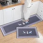 Freiesoldaten 2 Piece Kitchen Mat Sets Non-Slip Kitchen Rug Washable Kitchen Rug Sets Corridor Bedroom Door Mat 40 x 60 cm + 40 x 120 cm