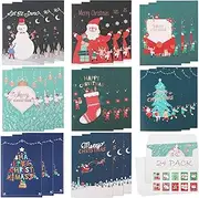 Christmas Cards Assortment 24 PCS, Merry Christmas Greeting Cards with Envelopes and Sealing Stickers, Xmas Blank Note Cards with Santa Claus, Snowman, Christmas Tree for Family Friend
