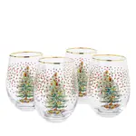 Spode Christmas Tree Polka Dot Stemless Wine Glass, Set of 4