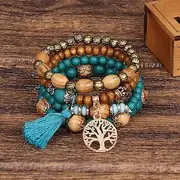 Women's Bead Bracelet Vintage Bracelet Layered Fashion Tree of Life Flower Elegant Fashion Personalized Tassel Bohemian Alloy Bracelet Jewelry Black / White /