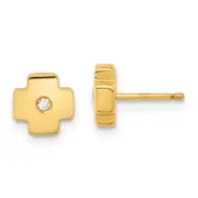 14k Yellow Goldy Polished Cross with CZ Post Earrings