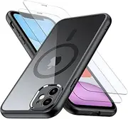 Bimanpap Magnetic Case for iPhone 12 6.1 inch,Compatible with MagSafe,[2-Pack Tempered Glass Screen Protector] Full-Body Shockproof Protective,Camera Protection Bumper Slim Phone Cover (Black)