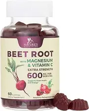 Beet Root Gummies Extra Strength 600mg - Natural Nitric Oxide with Vitamin C, Magnesium for Immune Support, Circulation, Heart Health - Best Vegan, Non-GMO - 60 Gummies